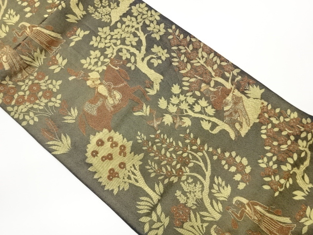 JAPANESE FUKURO OBI / WOVEN FLOWER & HORSEBACK